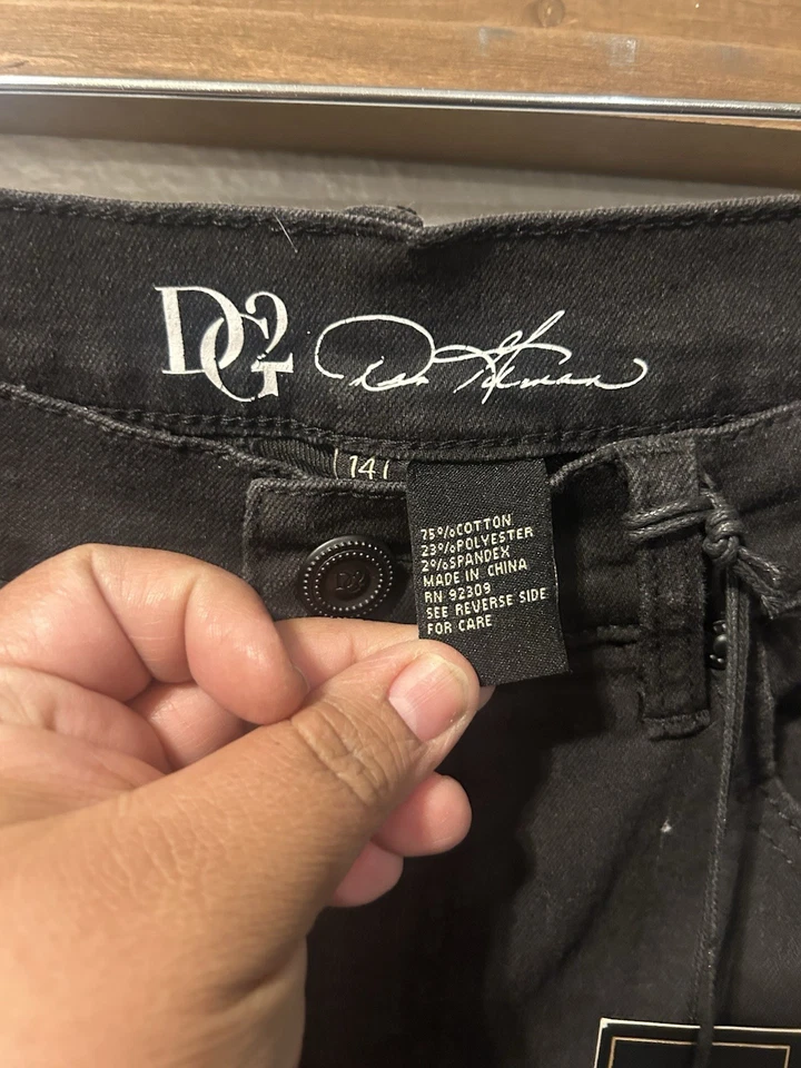 Jeans novo com etiquetas DG2 Diane Gilman preto desgastado enfeite magro tamanho 14 (1136) - Imagem 4 de 4