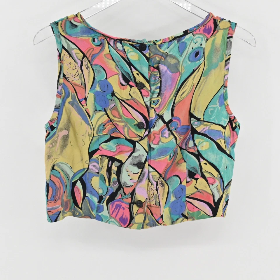 Top corto vintage años 80 para mujer talla 9 ecléctico indie multicolor abstracto sin mangas Foto 2 de 4