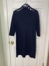 J.McLaughlin Mare Dress Navy/Black Plaid Jacquard  Abalone Button Detail Sz XS