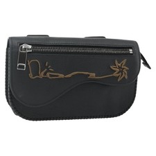 Christian Dior Saddle Arm Pouch Cactus Jack Leather Black Silver Auth ka4066A