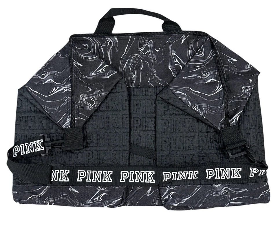Victoria’s Secret PINK Huge Quilted Travel Gym Duffle Bag Marl Gray & Black Logo - Image 3 of 4