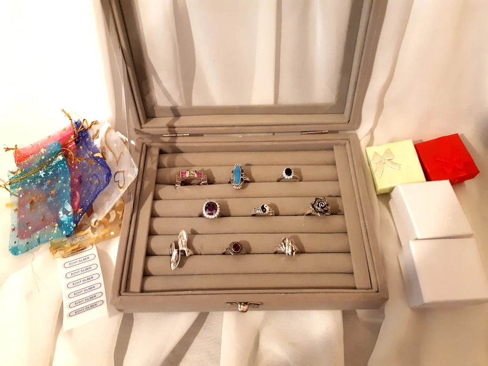 925 ECHT SILBER *** Konvolut 9 Ringe, Ringgröße 59-60 *** Neuware, 50 Gramm - Bild 2 von 2