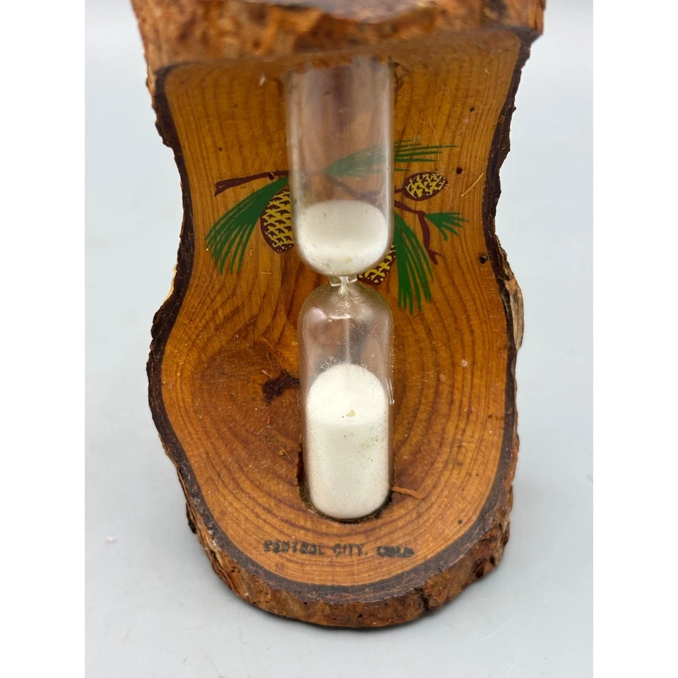 Vtg 3 Minute Timer Sand Hourglass Wood Bark Rustic Decor Souvenir - Image 2 of 4