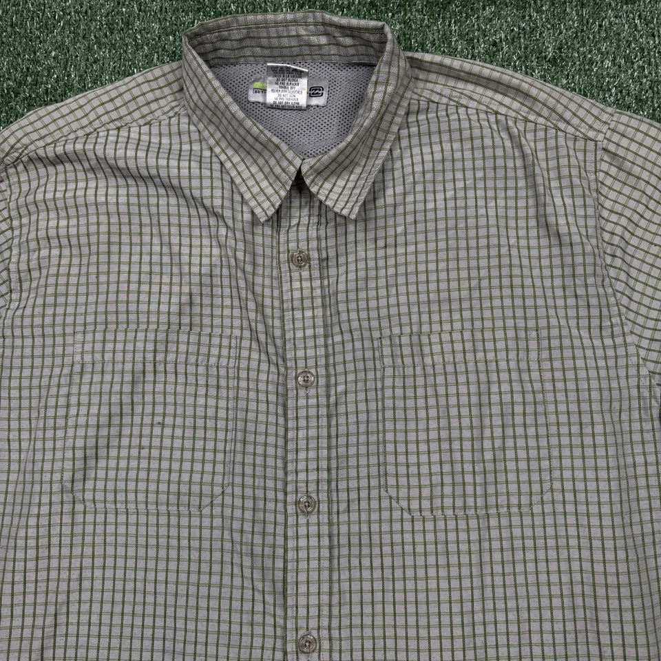 Винтажная рубашка Y2K Billabong на пуговицах мужская размер L серая зеленая с коротким рукавом для серфинга - Изображение 4 из 4