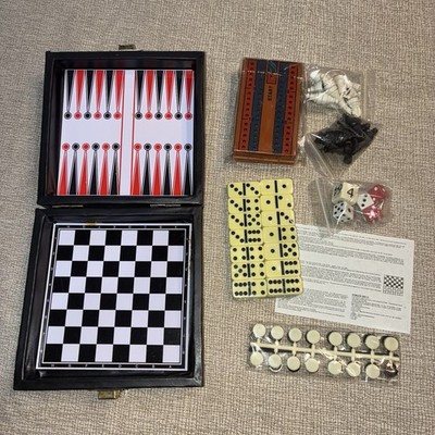 Deluxe Mini 5 In 1 Travel Game Set Dice Dominoes Chess Checkers Backgammon
