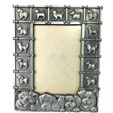 3D Dog Frame pewter look silver gray 6x7" outside puppy inside 3x4