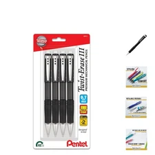 Twist-Erase III Mechanical Pencil, 0.7mm, Medium Line, Black Barrel, Pack of 4