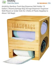 Dual Roll Bamboo Trash Bag Holder Dispenser for 13 Gallon, 2-In-1 Kitchen Garbag