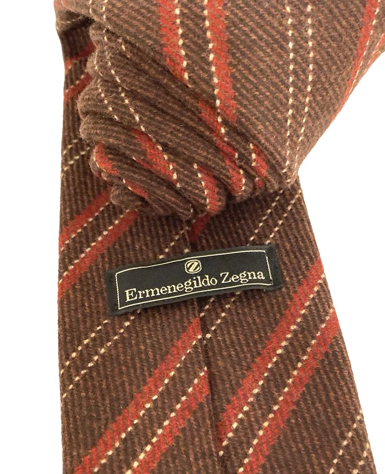 Corbata Emeregildo Zegna/Tiras Marrón y Rojo Hecha en Italia Larga 62" Foto 4 de 4