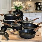 Black Granite Cookware Set - 12 Pcs Induction Pans and Pots