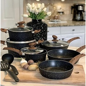 Ensemble de produits de cuisine en granit noir - 12 Poêles et pots d'induction Pcs