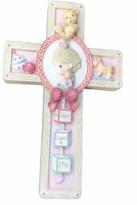 Girl Bow Precious Moments 701092 "Jesus Loves Me" Cross Wall Hanging 1999