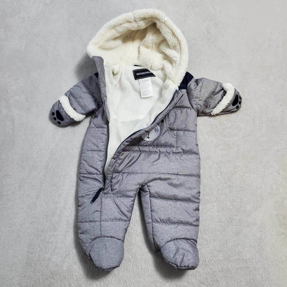 Roupa externa Rothschild Snowsuit bebê 3/6 M infantil azul animal pé com capuz carrinho - Imagem 4 de 4