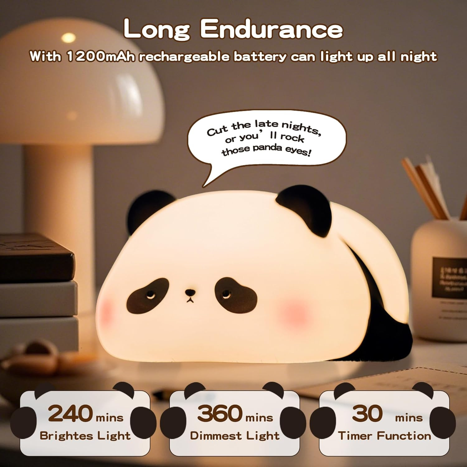 Luci LED A Forma Di Panda 1,65m 10 Lampadine Bianco Caldo – Batteria E Timer Per Cameretta