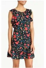 J.Crew Floral Print Ruffle Sleeve Mini Dress Black Red Small Cocktail Flutter