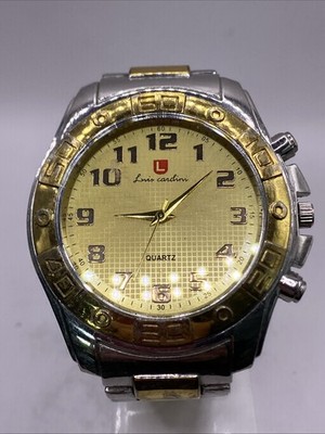 Luis Cardini Mens Silver Gold Tone Quartz Watch Works New Battery