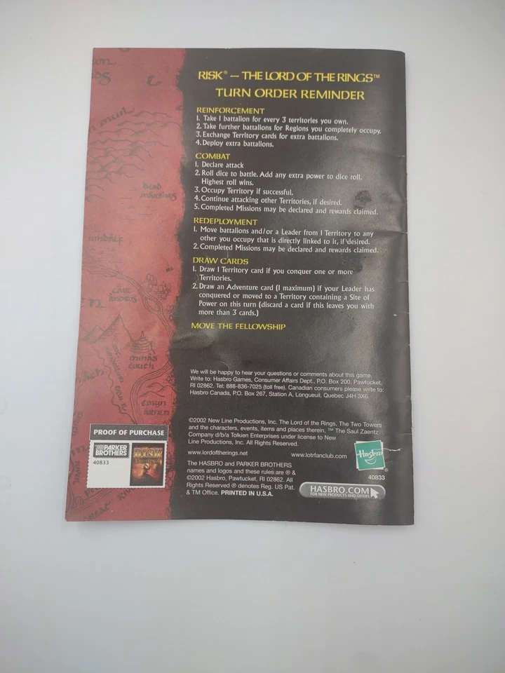 Risk Lord of the Rings Middle Earth Replacement Pieces Instruction Manual  - Image 2 of 2