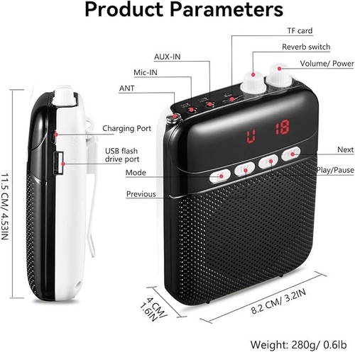Amplificatore Vocale Portatile per Insegnanti, 2400mAh, Ricaricabile Personale, Nero - Foto 6 di 6
