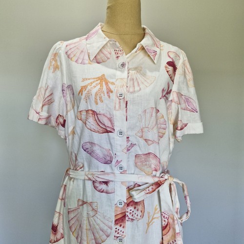 Review By the Seashore Multicolour Print Linen Blend Dress with Belt Size 14 - Picture 5 of 10