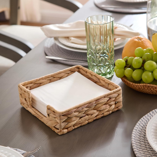 Water Hyacinth Napkin Holder for Table, Rattan Napkin Holder, Square Wicker Napk - Foto 3 di 12