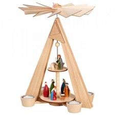 Teelichtpyramide natur (2 Stock) Christi Geburt, bunt BxHxT 27x38x22cm NEU Holz