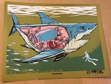 MUNK ONE Signed Mini Print Pearl Jam LA 2009 poster Shark Gold Foil Variant Jaws