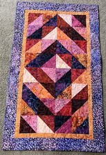 Handmade Quilted Table Runner/Topper 22 1/2" x 38" Vibrant Orange,Purple,Red