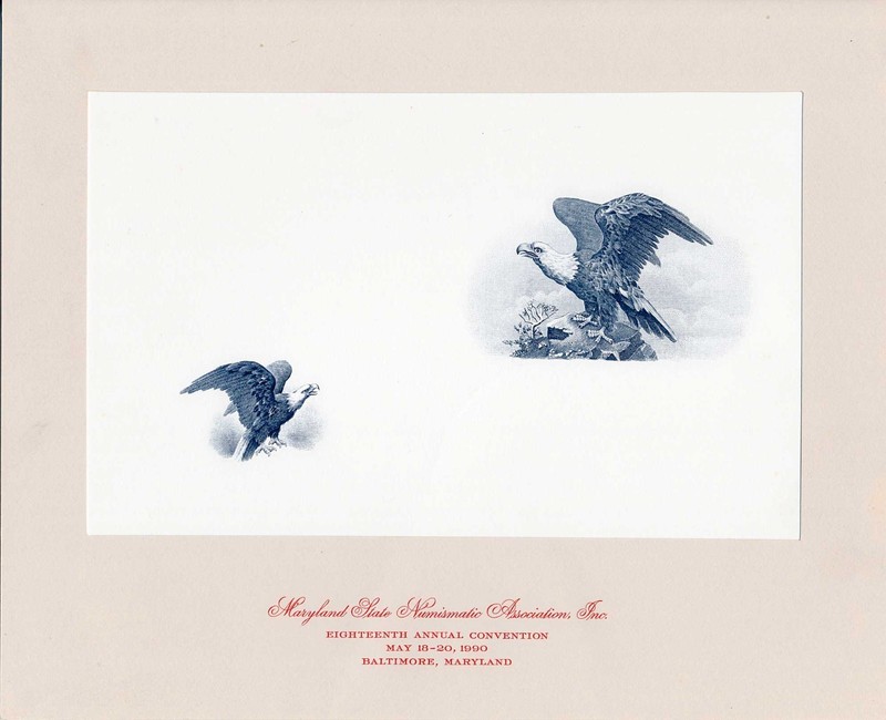 Forerunner Souvenir Card, F-1990A, MSNA 1990, Two eagle vignettes in blue 1000