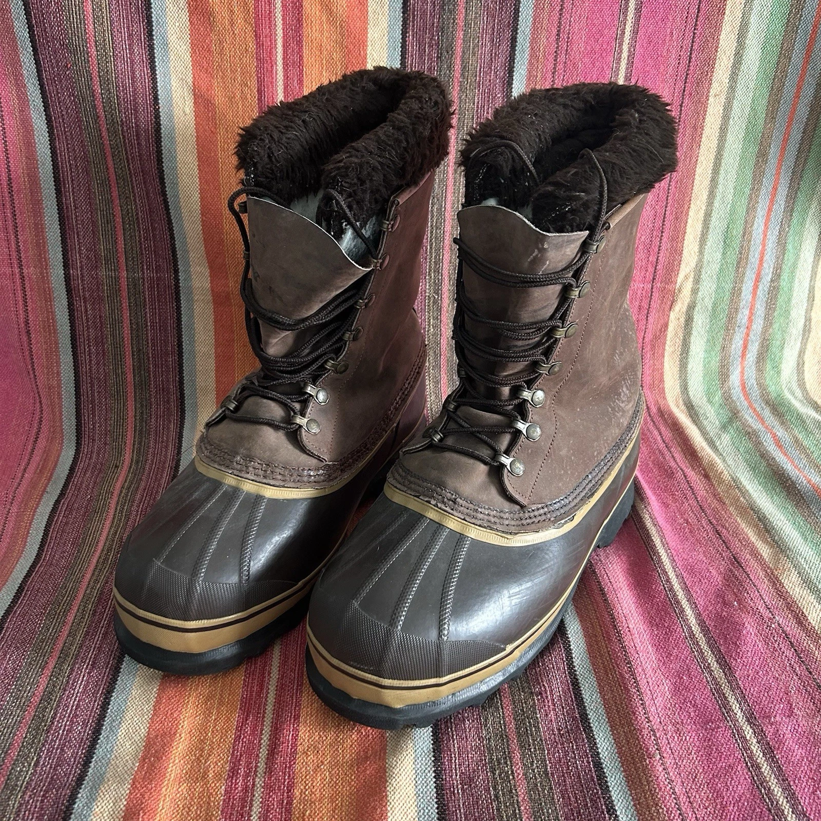 Men’s SOREL Dominator Brown Leather Insulated Winter Snow Boots Size 9