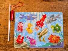 Melissa  Doug Magnetic Wooden Fishing Game w/Magnetic Fishing Pole Sea Animals