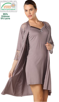 Damen Set Morgenmantel Nachthemd Lavandel sehr weich Gr.M-4XL