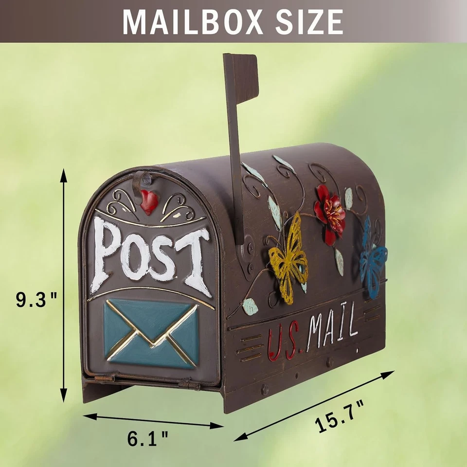 Heavy Duty Mailboxes for Outside, Mail Boxes Post Mount,Decorative Brown - Image 3 of 4
