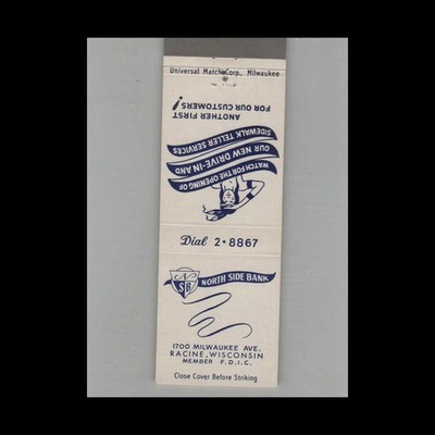 Matchbook Cover North Side Bank Racine, WI