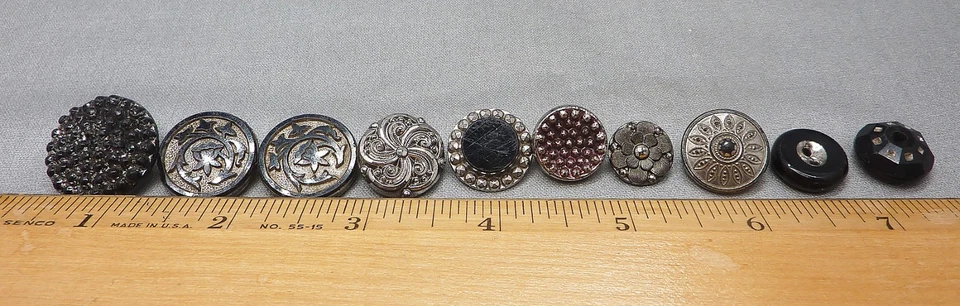 10 botones antiguos vintage de vidrio negro de 1/2" a 15/16" (juego 55) Foto 2 de 4