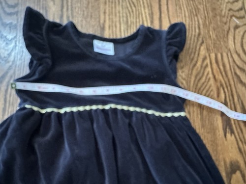 Hanna Andersson Girls Black Velour Dress Sz 120 (6-7) Gold Trim Flutter Sleeves - Picture 3 of 7