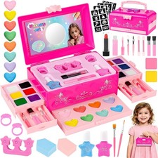 42 Pcs Kids Makeup Kit for Girls Washable Makeup Play Set Toy with Real Case