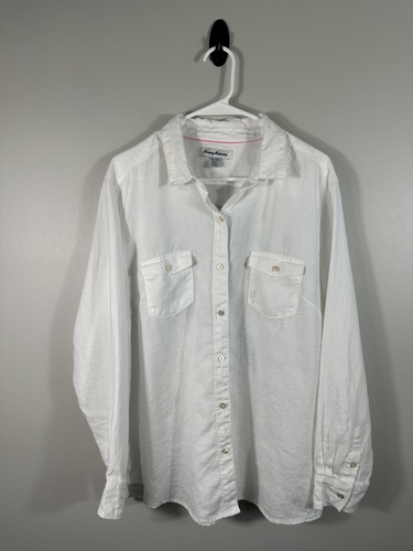 Tommy Bahama Hemd Damen Extra Large Weiß Leinen Papageien Print Knopfleiste Freizeit