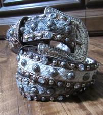 Angel Ranch Western Belt Calf Hair Floral Tooled Stud Rhinestone D130002102 SZ30