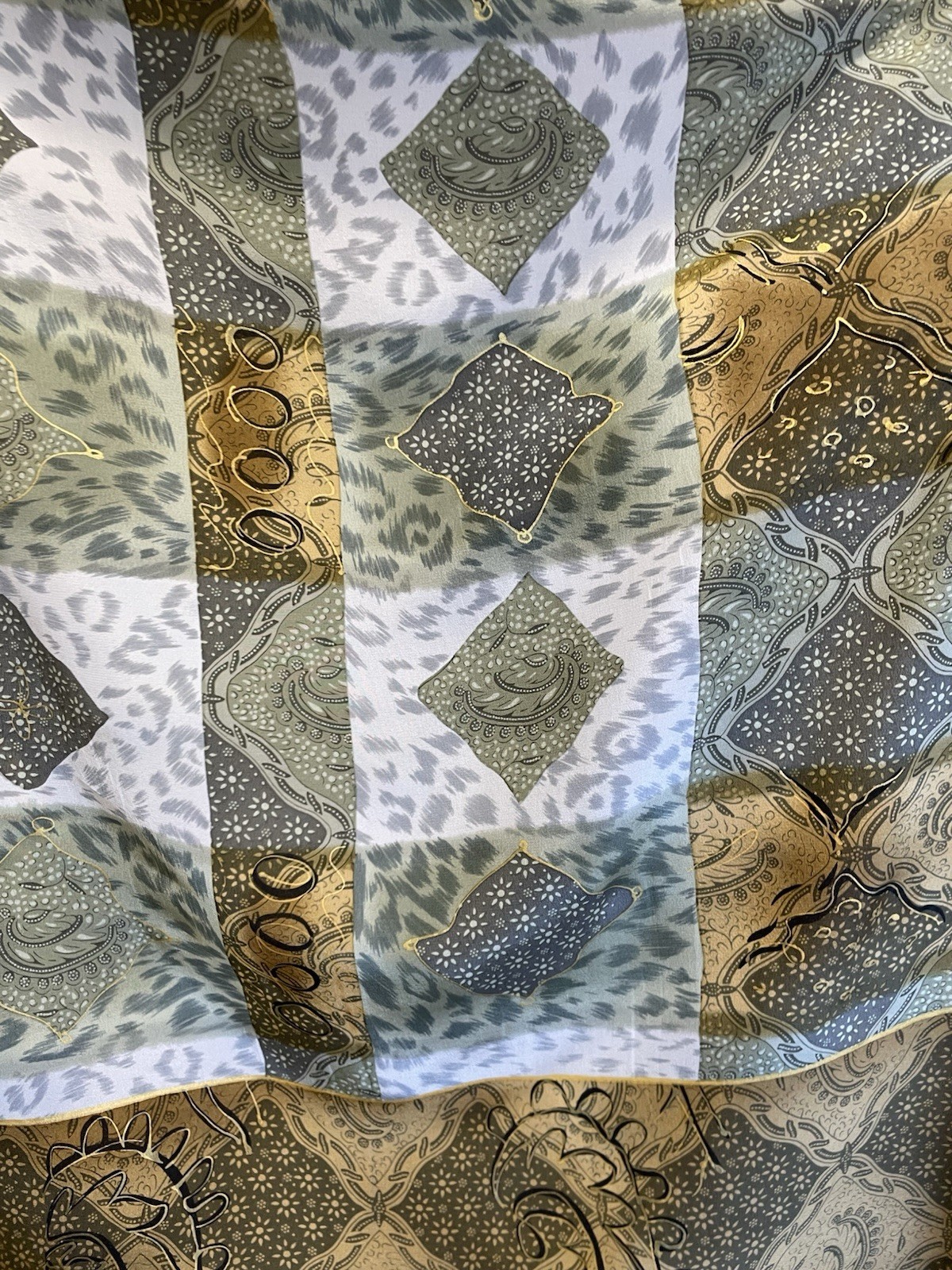 Codello Olive Green Multicolor Patchwork Silk Sca… - image 4