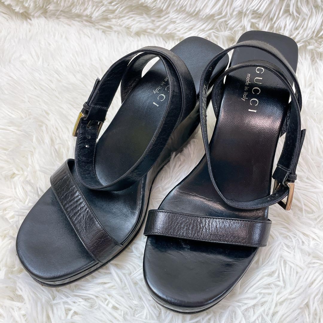 APL GUCCI Mules sandali tacco pelle nero EU37 US7 90604c