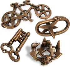MHY Jumbo Metal Brain Teaser Puzzles for Adults - 4 Pack Challenging 3D Mind Gam