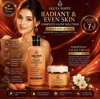 Gluta White carrot lotion Face Cream  and body Milk 500ml Set 2 in 1