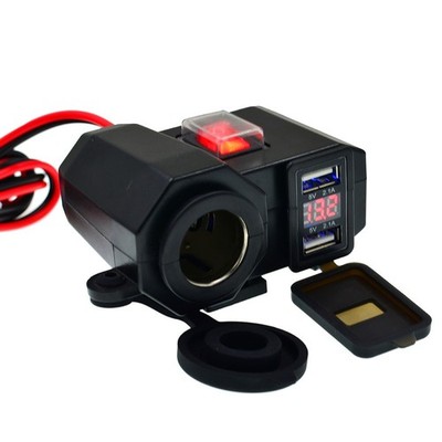 Dual USB Motorcycle Charger Socket with LED Voltmeter for Digital Devices
