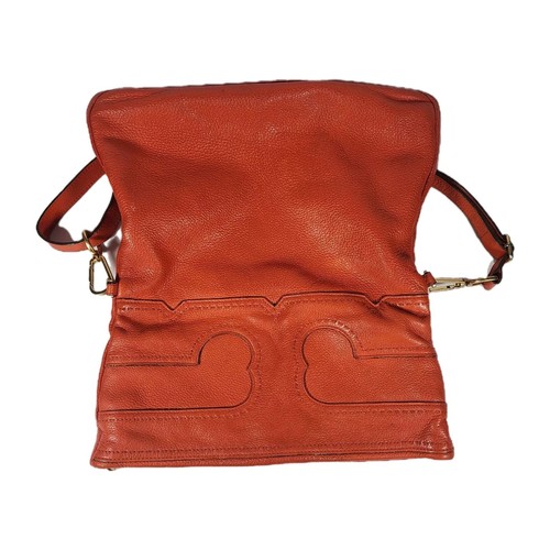 Tory Burch Fold Over Bag Shoulder Strap Purse Magnetic Rare Orange Spring Summer - Picture 6 of 10