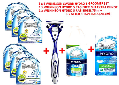24 + 1 Wilkinson Sword Hydro 5 Groomer 6 x 4 Rasierklingen + Rasierer Rasiergel