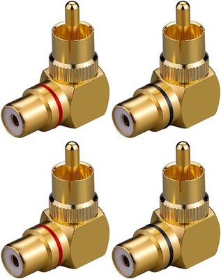 RCA Right Angle Adapter - 90° Female to Male Gold-Plated Connector for gold 