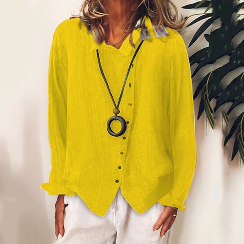 Algodón Lino Mujer Verano Informal Suelto Prendas para el torso Camiseta Manga Larga Blusa Camisas - Imagen 11 de 14