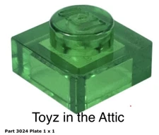 Lego 2x 3024 Trans-Green Plate 1 x 1 10497