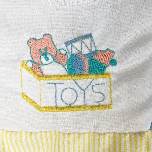 Vintage Obion Company gelb bestickt Spielzeugkiste Seersucker Einteiler Strampler - Bild 6 von 12