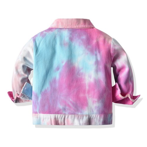 Girls Denim Jackets Coat Jeans Button Pocket Down Jeans Jacket Top Tie-dyed Coat - Picture 10 of 21